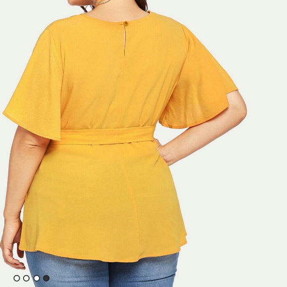 Split Sleeve Tie Waist Blouse - Picture 2 of 4